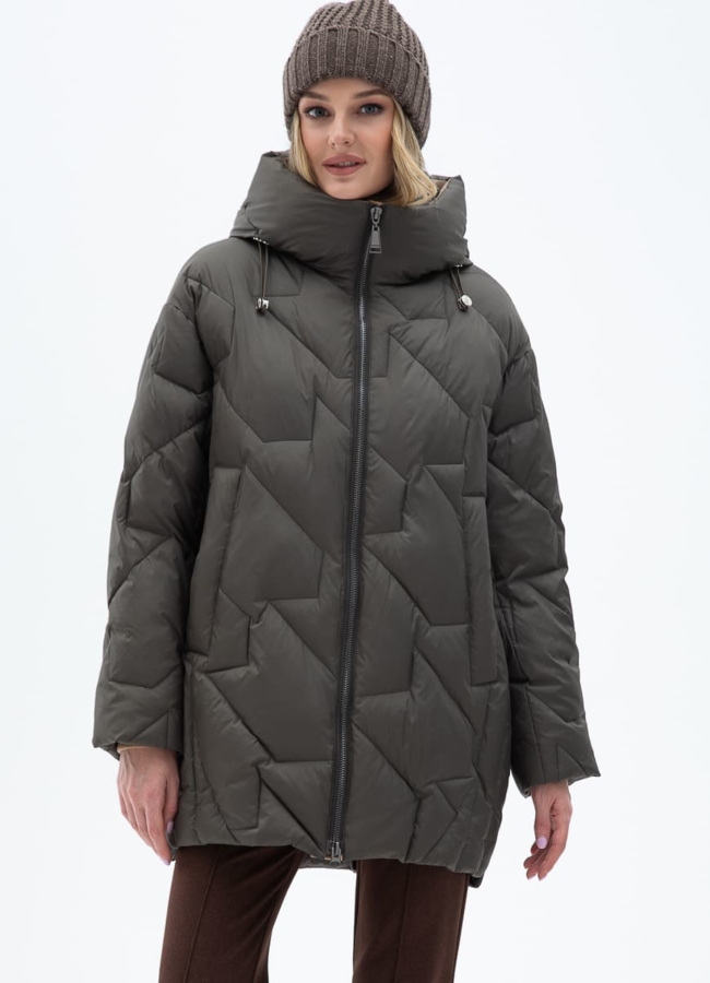 Женский удлиненный пуховик  капюшоном модель № 31150 меха малина