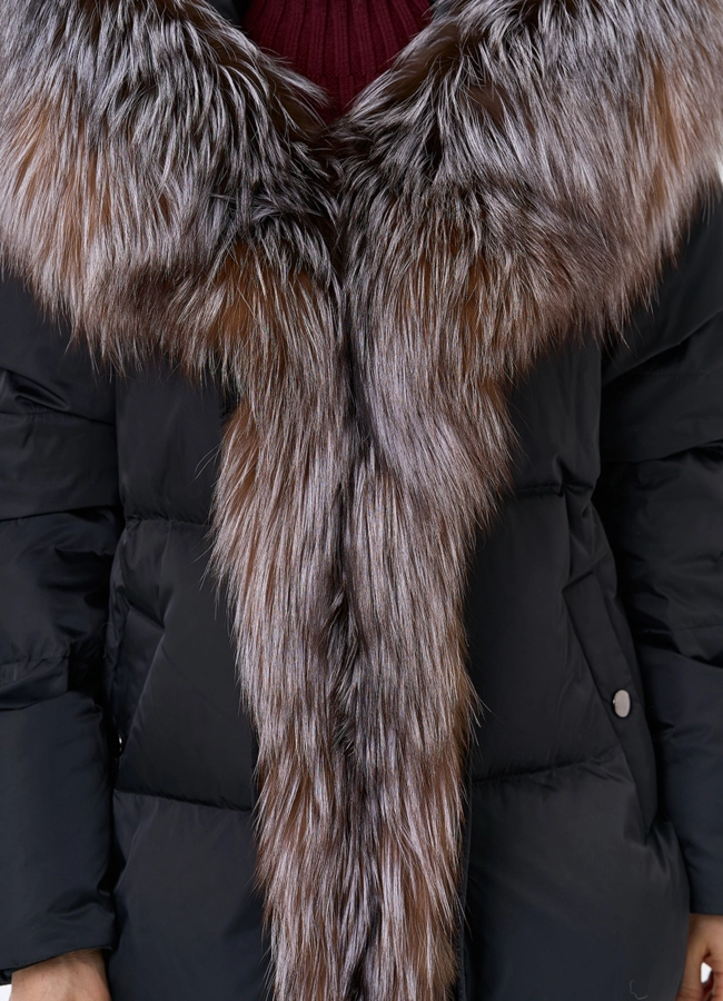 Женский пуховик с отделкой из меха блюфрост модель № 29488 универмаг малина