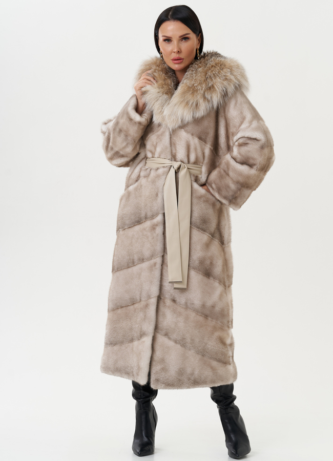 Женская норковая шуба с капюшоном из рыси модель № 27838 меха малина