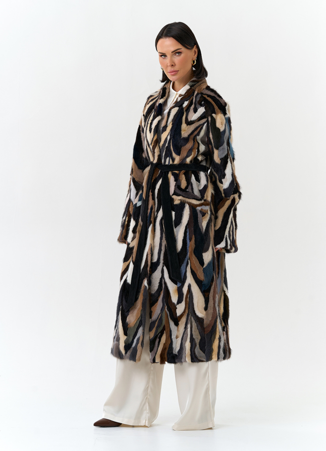 Шуба из норки в стиле пэчворк модель № 31298 в кредит