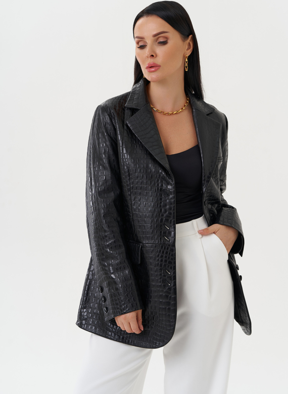 Жакет из натуральной кожи черного цвета