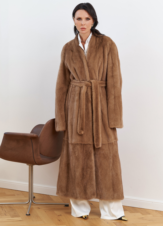 Женская длинная шуба из меха норки модель № 30695 меха малина