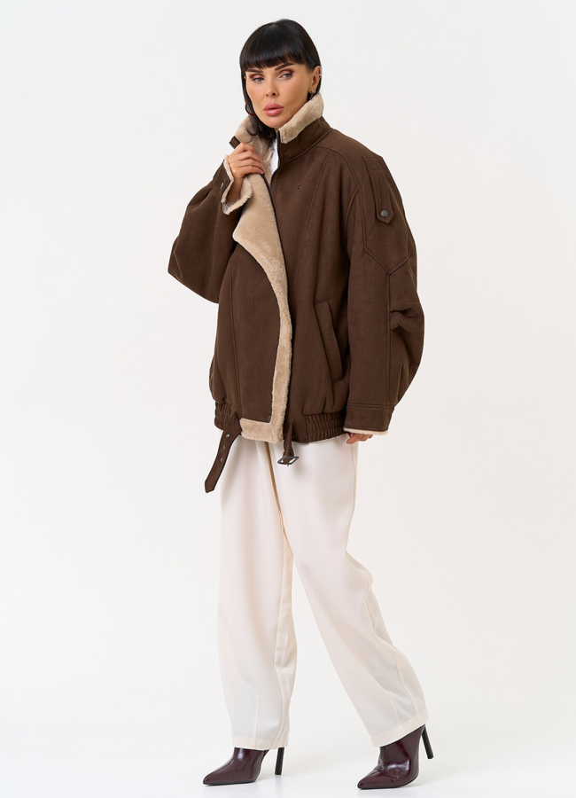 Женский бомбер из эко замши с воротником стойкой модель № 31533 универмаг малина