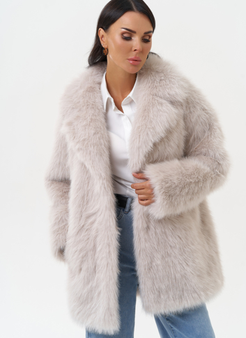 Женская шуба из эко меха в светло-сером цвете