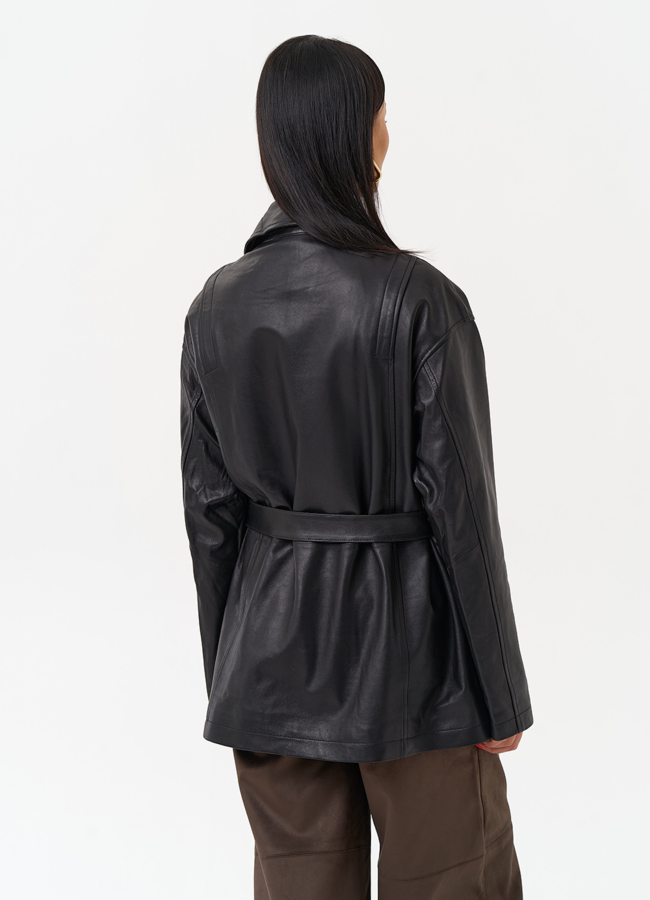 фото Куртка из натуральной кожи с поясом модель № 30160