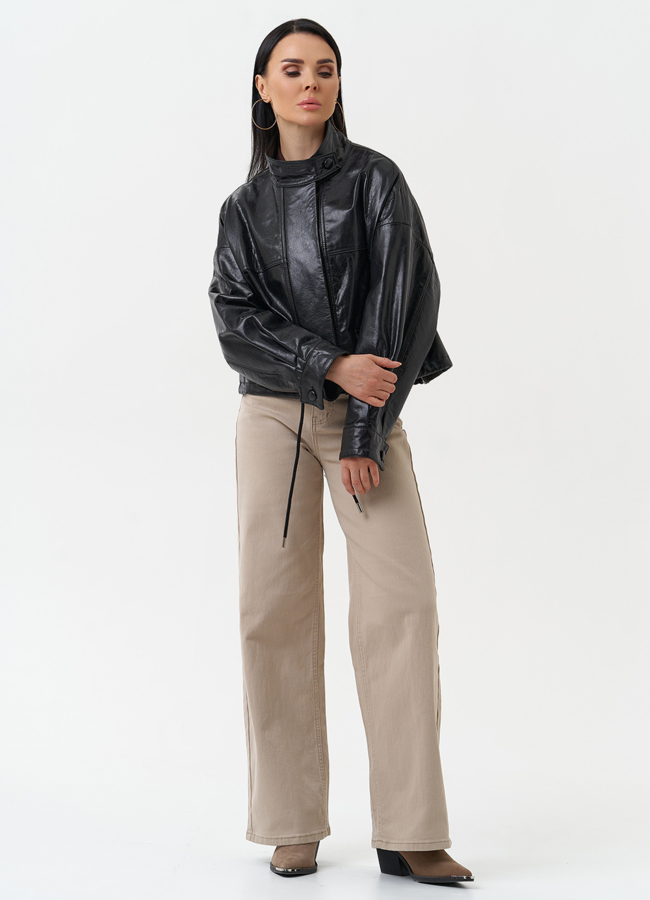 Женская куртка из натуральной кожи оверсайз модель № 26893 в рассрочку