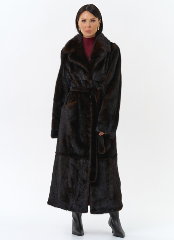 Длинная шуба из меха норки с английским воротником