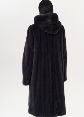 Шуба из норки классическая с капюшоном цвете графит