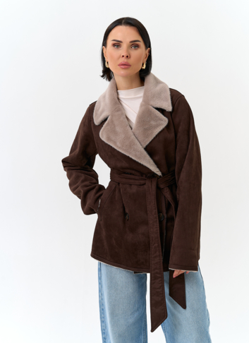 Женская двухсторонняя дубленка из эко замши