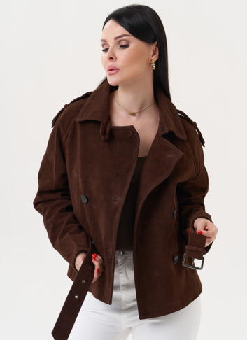 Женская куртка из замши с ремнем