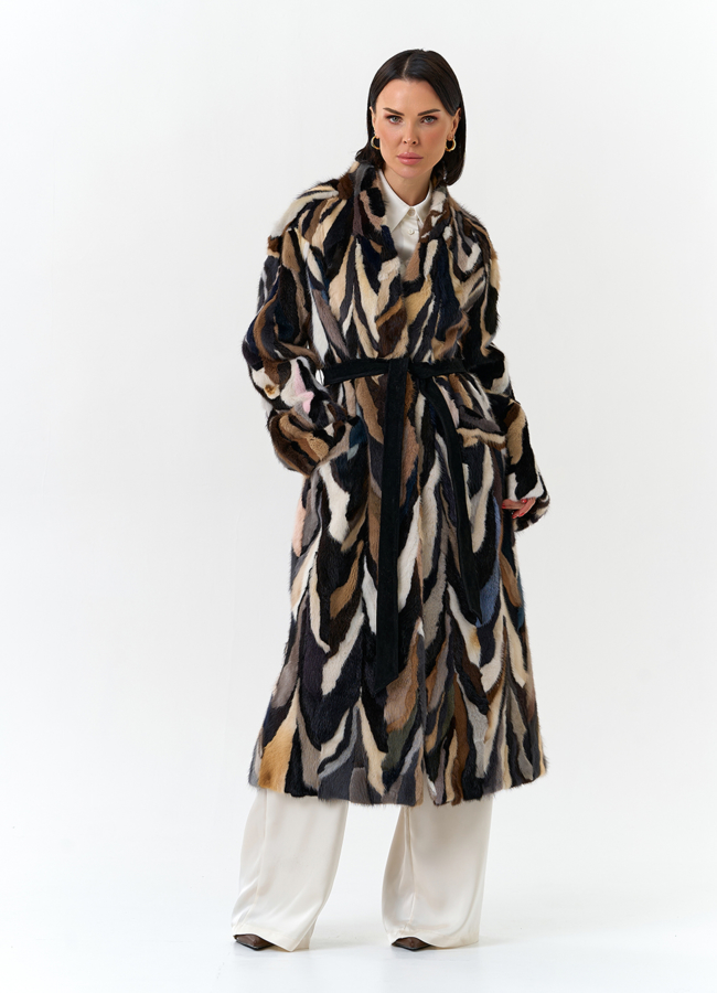 фото Шуба из норки в стиле пэчворк модель № 31298