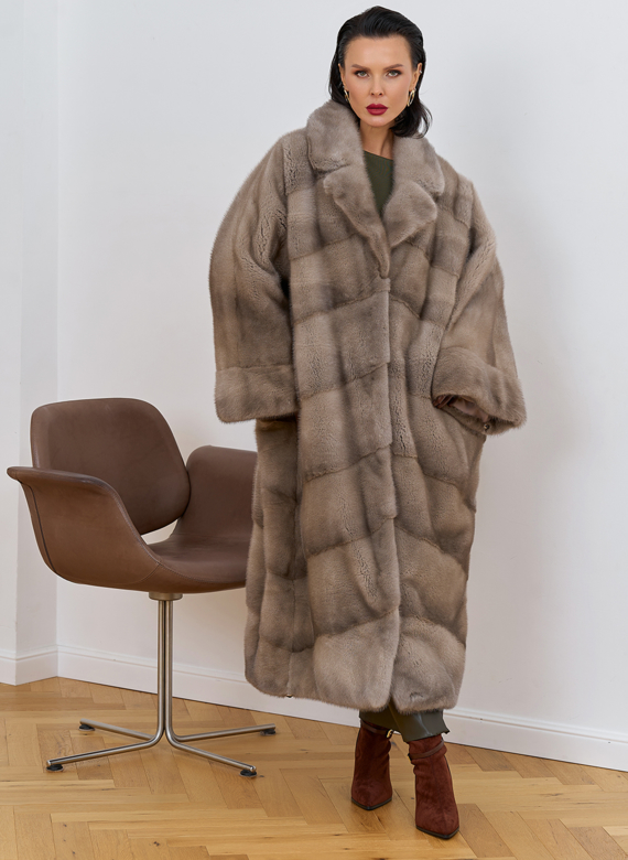 Норковая шуба оверсайз с английским воротником