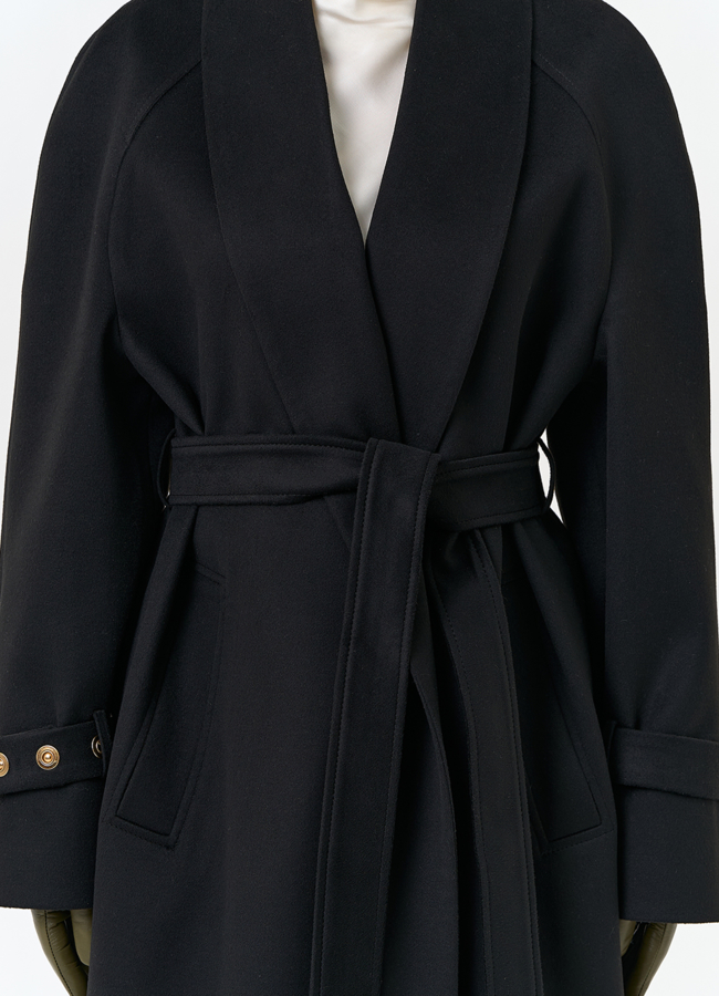 Женское длинное пальто с поясом модель № 32851 универмаг малина