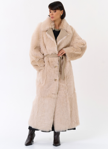 Женская двухсторонняя дубленка с поясом