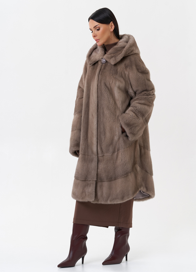 фото Норковая шуба с капюшоном  модель № 29095