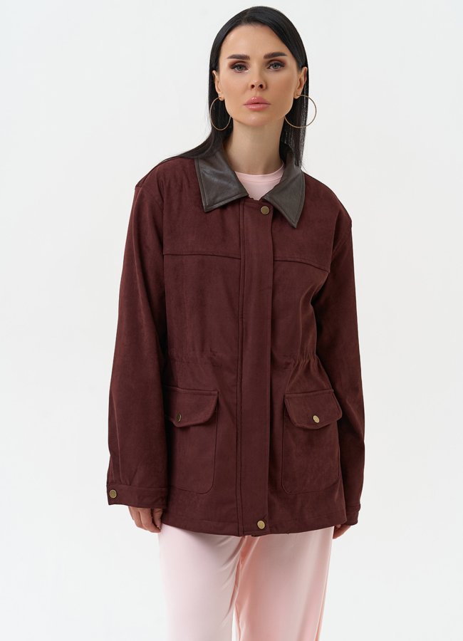 Женская парка из эко замши бордового цвета модель № 30375 в кредит