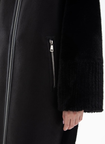 Женская двухсторонняя дубленка из эко кожи с воротником стойкой