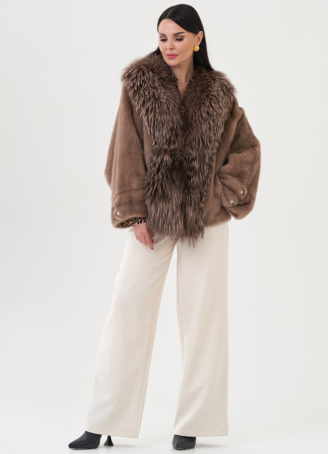 Куртка из норки с отделкой из меха чернобурки  модель № 24740 универмаг малина