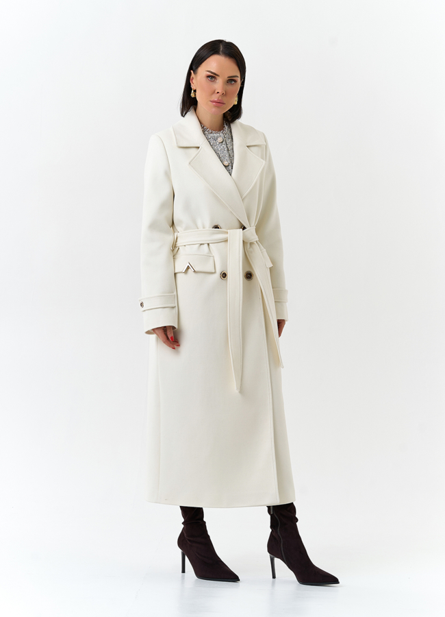 Женское пальто белого цвета модель № 32643 универмаг малина