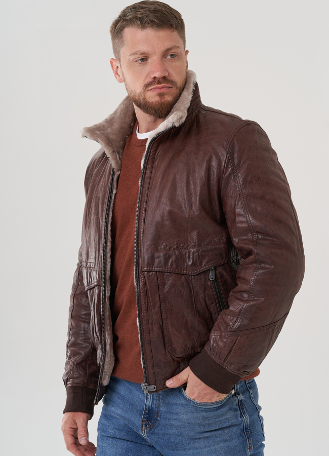 Мужская куртка из натуральной кожи  модель № 82312 в рассрочку