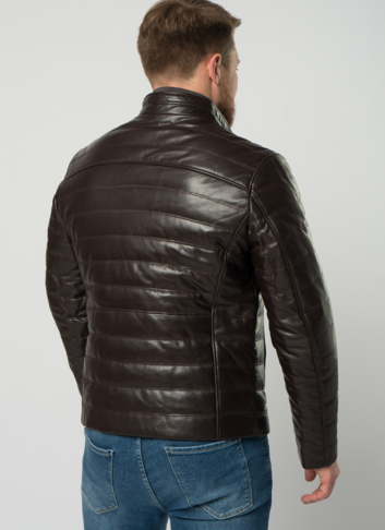Мужская  утепленная куртка из натуральной кожи коричневого цвета