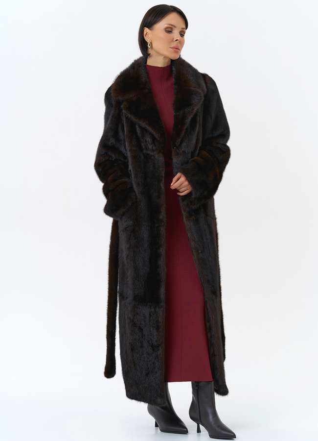 Длинная шуба из меха норки с английским воротником модель № 27597 универмаг малина