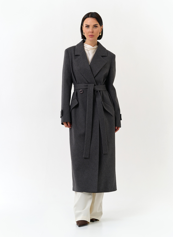 Женское длинное пальто с поясом