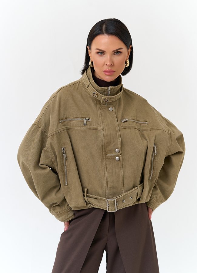 Женская короткая джинсовая куртка модель № 32826 меха малина