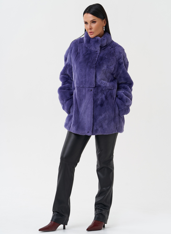 Яркая шуба из меха кролика