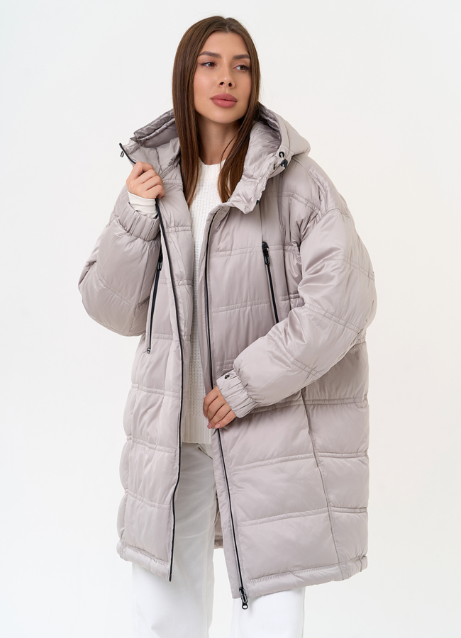 Женский светлый пуховик с капюшоном модель № 31585 универмаг малина