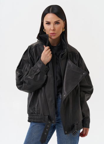 Объемная женская куртка из натуральной кожи