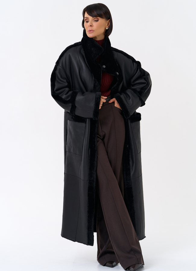 Женская двухсторонняя дубленка с воротником стойкой модель № 31914 в рассрочку