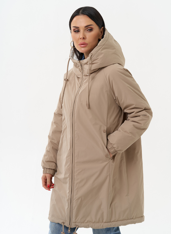 Женская удлиненная куртка с капюшоном