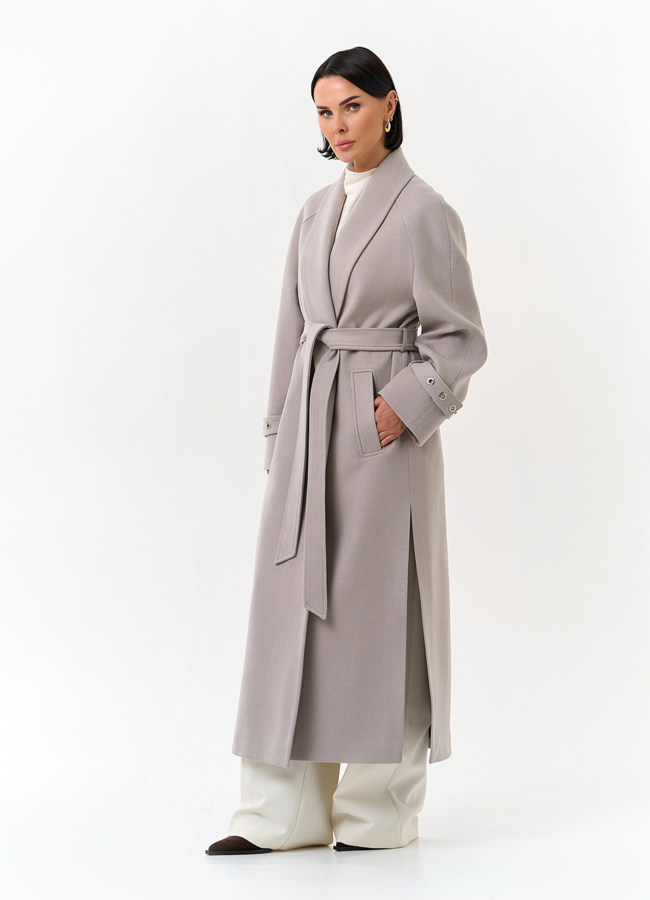 Женское длинное пальто с поясом модель № 32852 в рассрочку