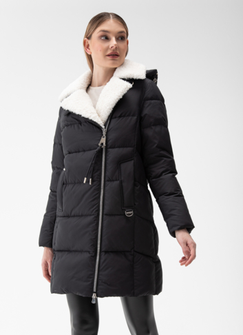 Комбинированный женский пуховик с капюшоном