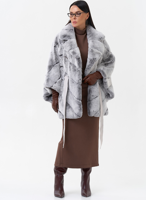 Шуба из меха кролика с английским воротником 