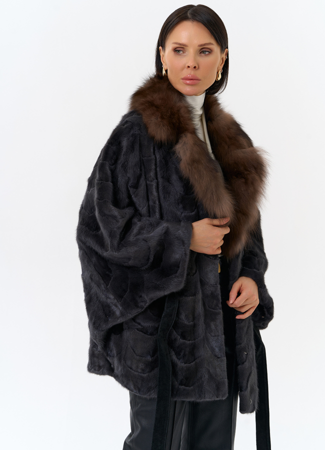 Шуба из меха норки с воротником из меха лисы модель № 31302 универмаг малина