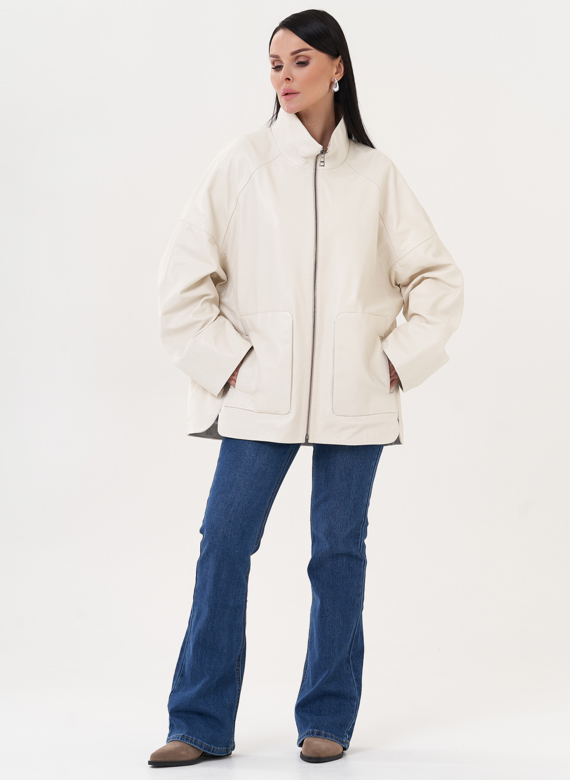 Удлиненная куртка из натуральной кожи белого цвета