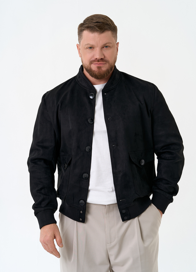 Мужская куртка бомбер из эко замши модель № 32877 меха малина