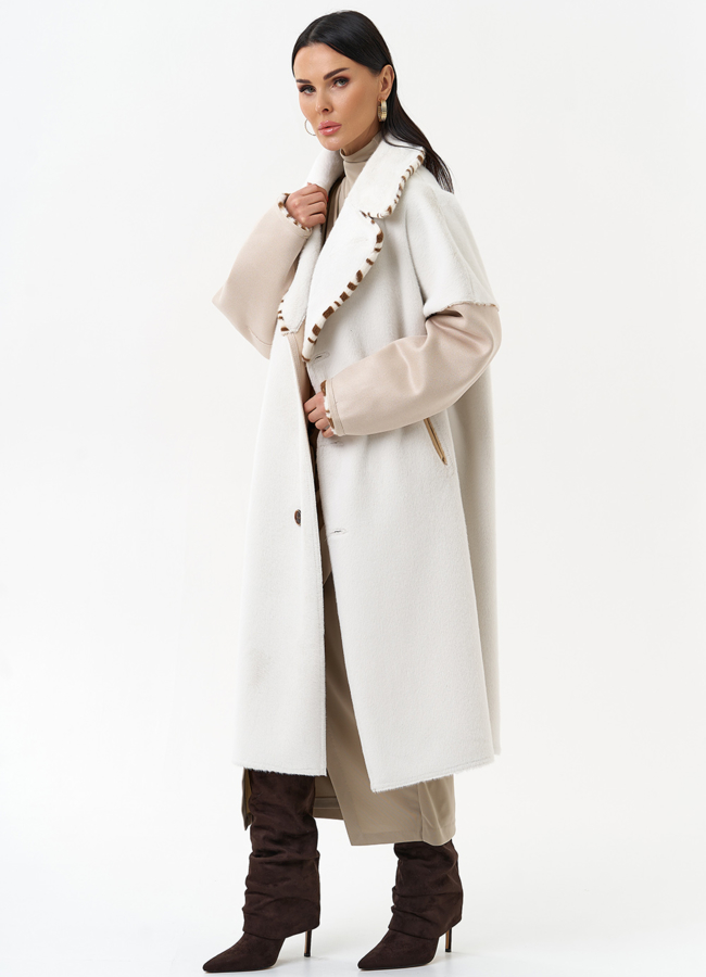 Двухстороннее пальто из эко замши с английским воротником модель № 29979 универмаг малина