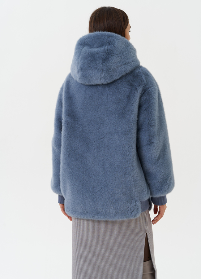 Шуба из эко меха с капюшоном модель № 27788 универмаг малина