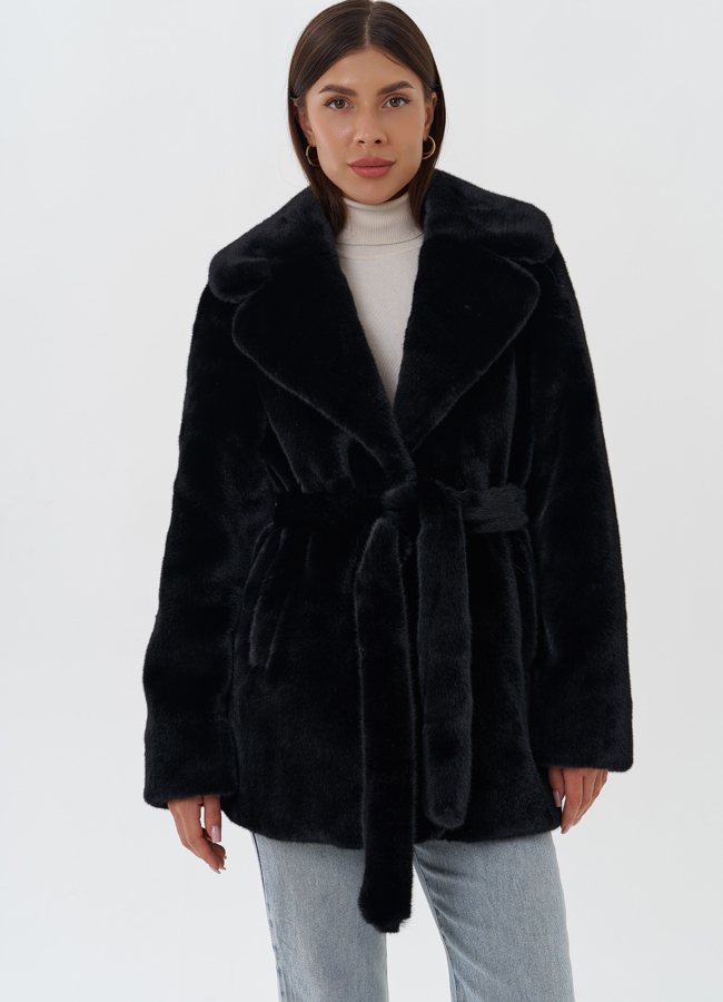 Куртка из эко меха с капюшоном модель № 27748 универмаг малина