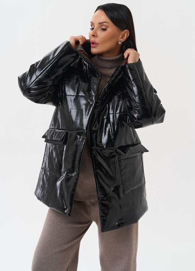 Куртка женская из эко кожи с капюшоном модель № 28685 универмаг малина