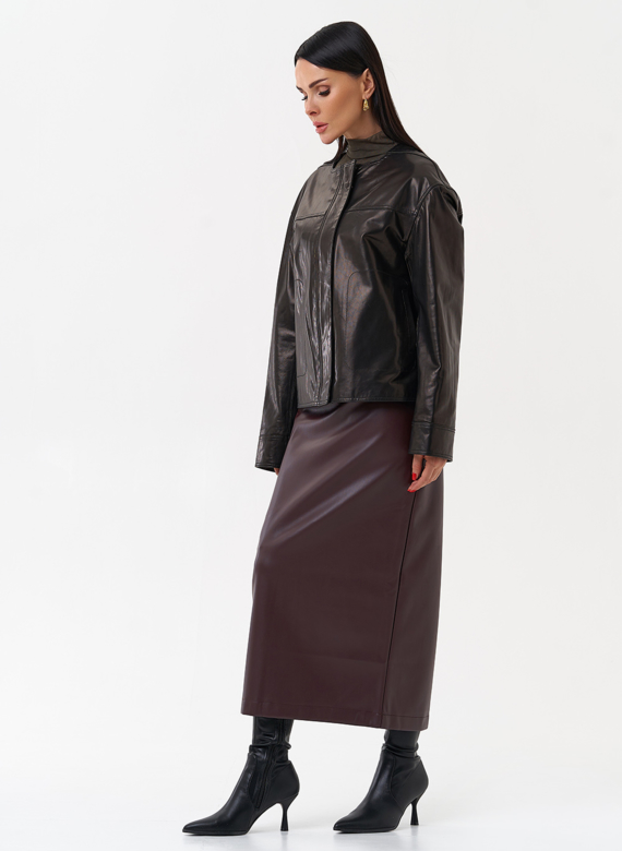 Женская кожаная куртка без воротника