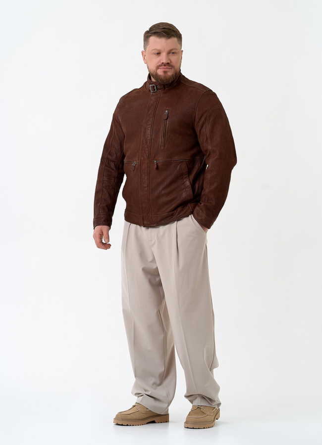 Мужская куртка из натуральной кожи коричневого цвета модель № 32746 в рассрочку