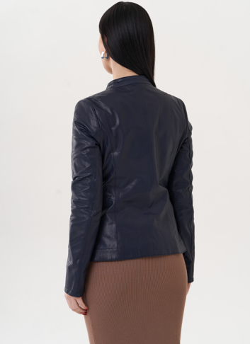 Кожаная куртка "мото" синего цвета