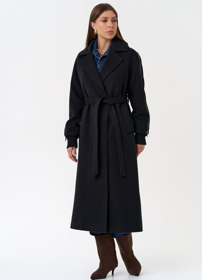 Женское пальто с декоративными молниями модель № 31383 универмаг малина