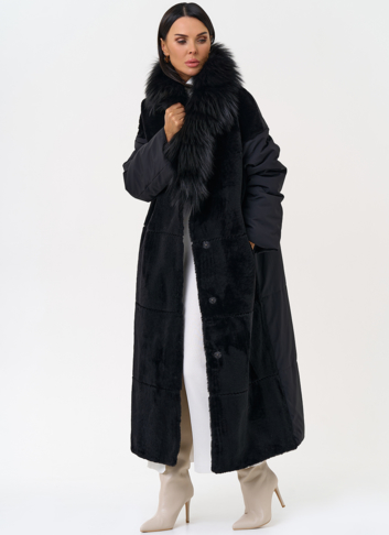 Комбинированное женское зимнее пальто в черном цвете