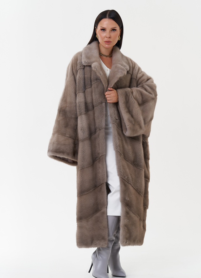 Норковая шуба оверсайз с английским воротником модель № 27665 универмаг малина