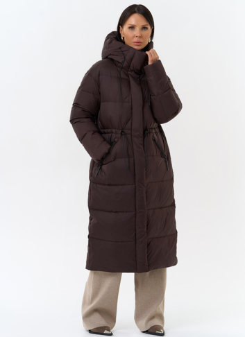 Женский пуховик коричневого цвета с капюшоном Женский пуховик коричневого цвета с капюшоном